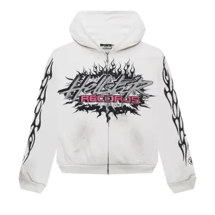 Hellstar Records Glitter Zip Up Hoodie White