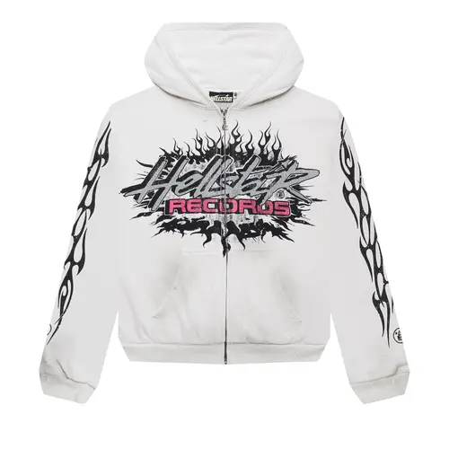 Hellstar Records Glitter Zip Up Hoodie White