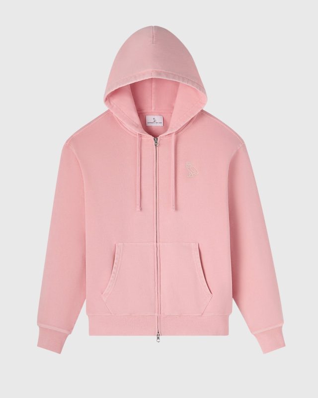 MUSKOKA GARMENT-DYED FULL-ZIP PINK HOODIE