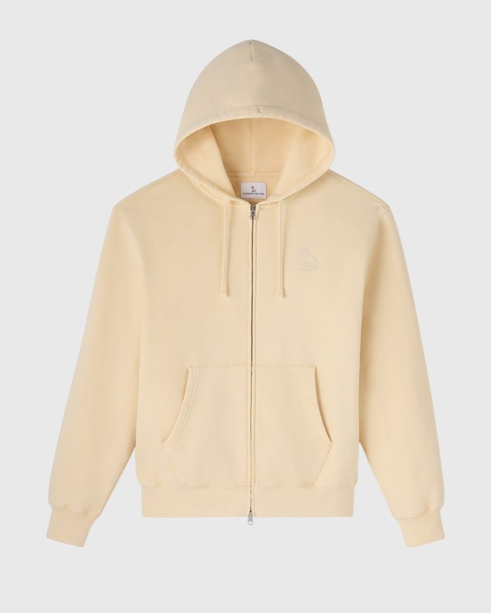 MUSKOKA GARMENT-DYED FULL-ZIP CREAM HOODIE