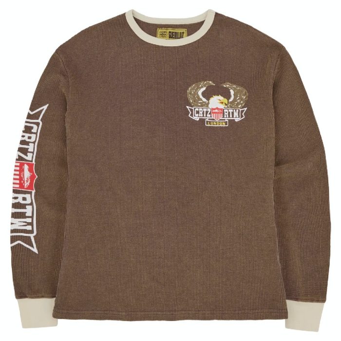 Corteiz Dipnet Waffle Lon sleeve Sweatshirt in Washed Brown