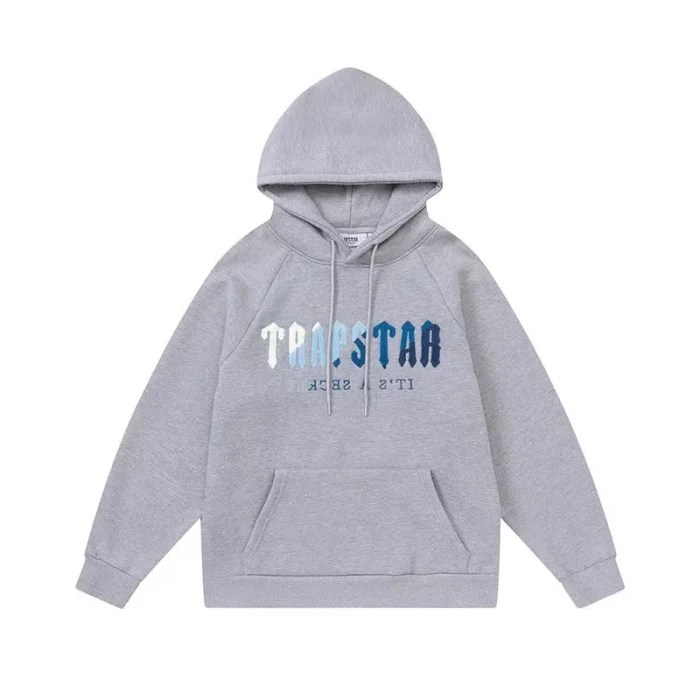 Trapstar Blue Logo Gray Hoodie