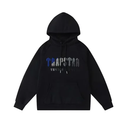 Trapstar It’s A Secret Blue/gray Logo Black Hoodie