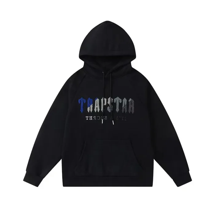 Trapstar It’s A Secret Blue/gray Logo Black Hoodie