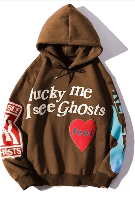 Lucky Me I See Ghosts Brown Hoodie