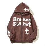 Broken Planet Moon Foam Graffiti Zipper Hoodie