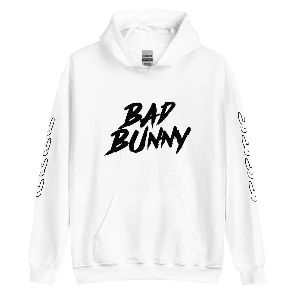 Bad Bunny Hoodie with Design on the Front and Sleeves Bad Bunny Hoodie with Design on the Front and Sleeves