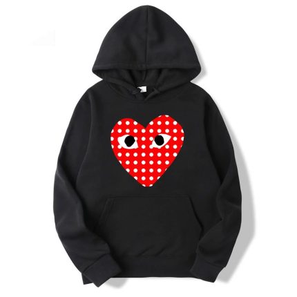 Comme Des Garcons White Dotted Heart Hoodie