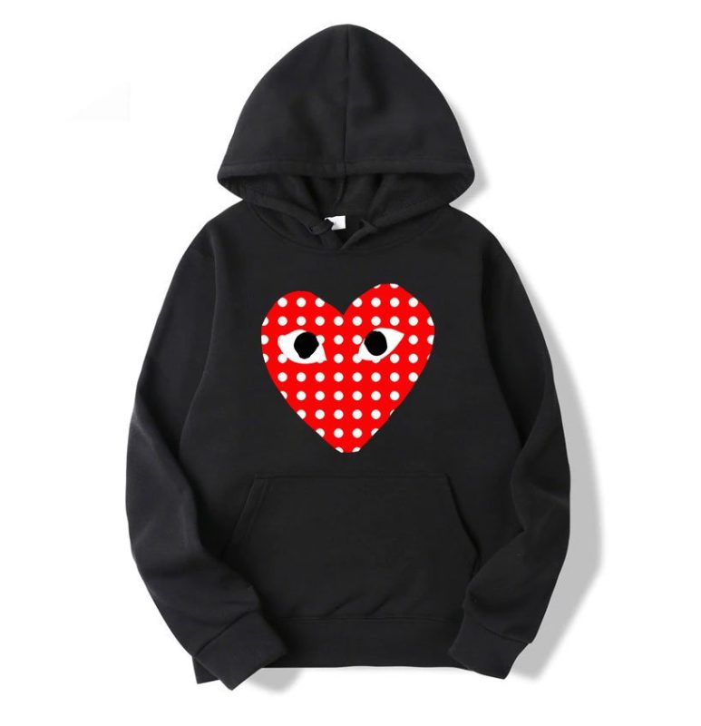 Comme Des Garcons White Dotted Heart Hoodie