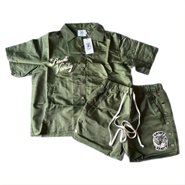 Saint Vanity Green Button-Up Short Set