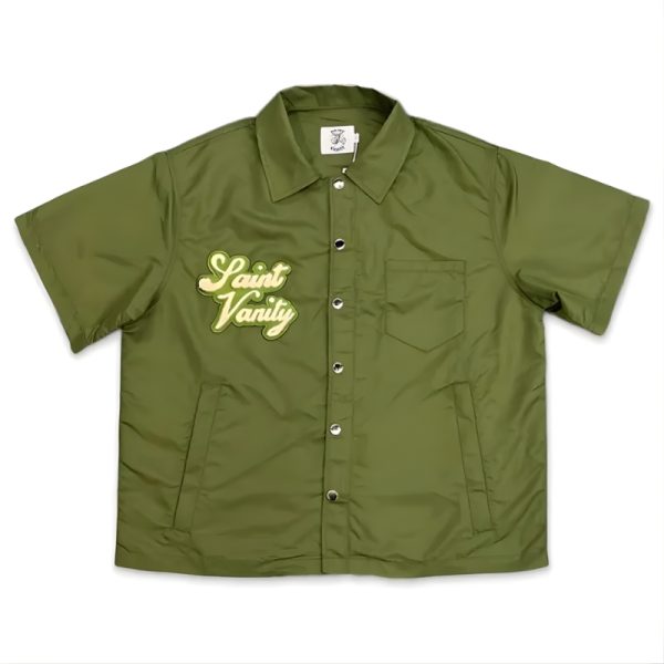 Saint Vanity Olive Nylon Button-Up Tee