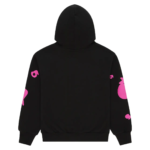 Sp5der Star Graphic Hoodie Black Pink