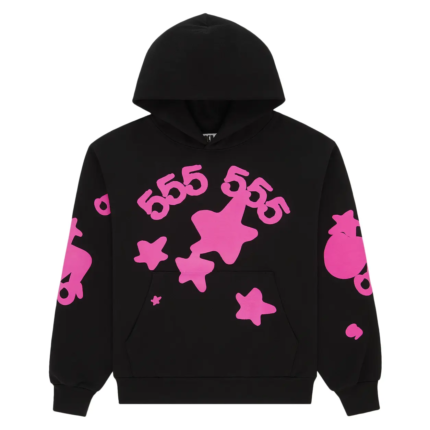 Sp5der Star Graphic Hoodie Black Pink